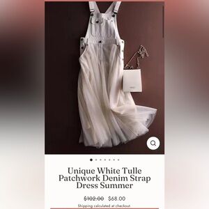 White Tulle Patchwork Denim Strap Dress